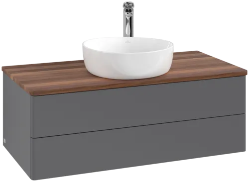 Bild von VILLEROY BOCH Antao Waschbeckenunterschrank, 2 Auszüge, 1000 x 360 x 500 mm, Front ohne Struktur, Anthracite Matt Lacquer / Warm Walnut #K20052GK