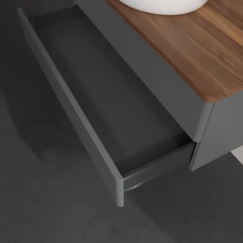 Bild von VILLEROY BOCH Antao Waschbeckenunterschrank, 2 Auszüge, 1000 x 360 x 500 mm, Front ohne Struktur, Anthracite Matt Lacquer / Warm Walnut #K20052GK