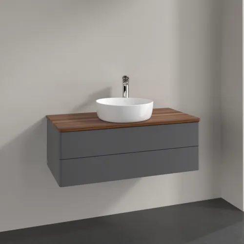 Bild von VILLEROY BOCH Antao Waschbeckenunterschrank, 2 Auszüge, 1000 x 360 x 500 mm, Front ohne Struktur, Anthracite Matt Lacquer / Warm Walnut #K20052GK