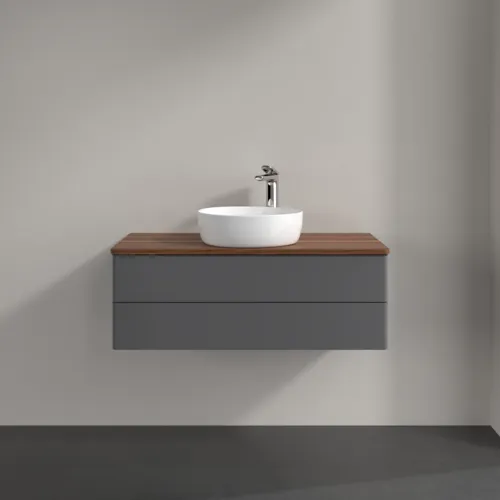 Bild von VILLEROY BOCH Antao Waschbeckenunterschrank, 2 Auszüge, 1000 x 360 x 500 mm, Front ohne Struktur, Anthracite Matt Lacquer / Warm Walnut #K20052GK