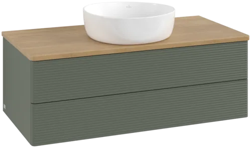 Bild von VILLEROY BOCH Antao Waschbeckenunterschrank, 2 Auszüge, 1000 x 360 x 500 mm, Front mit Struktur, Leaf Green Matt Lacquer / Honey Oak #K20111HL