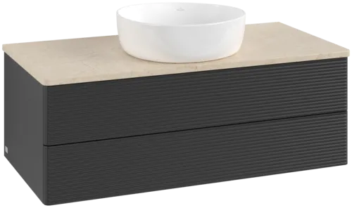 Bild von VILLEROY BOCH Antao Waschbeckenunterschrank, 2 Auszüge, 1000 x 360 x 500 mm, Front mit Struktur, Black Matt Lacquer / Botticino #K20113PD