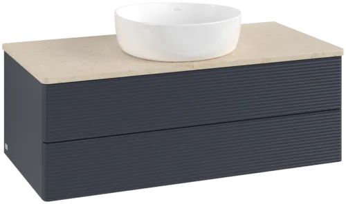 Obrázek VILLEROY BOCH Antao Vanity unit, 2 pull-out compartments, 1000 x 360 x 500 mm, Front with grain texture, Midnight Blue Matt Lacquer / Botticino #K20113HG