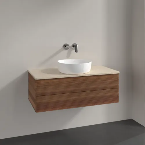 Bild von VILLEROY BOCH Antao Waschbeckenunterschrank, 2 Auszüge, 1000 x 360 x 500 mm, Front mit Struktur, Warm Walnut / Botticino #K20113HM