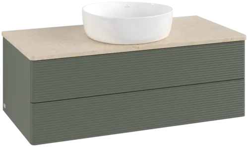 Bild von VILLEROY BOCH Antao Waschbeckenunterschrank, 2 Auszüge, 1000 x 360 x 500 mm, Front mit Struktur, Leaf Green Matt Lacquer / Botticino #K20113HL