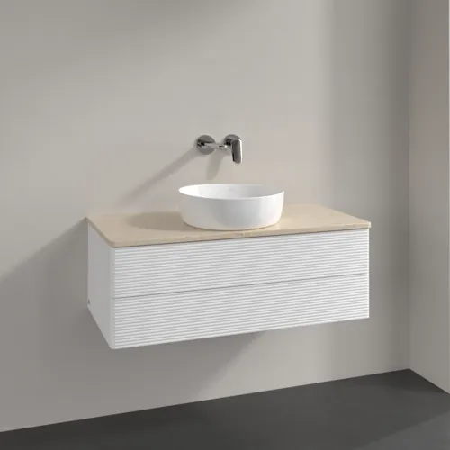 Bild von VILLEROY BOCH Antao Waschbeckenunterschrank, 2 Auszüge, 1000 x 360 x 500 mm, Front mit Struktur, White Matt Lacquer / Botticino #K20113MT