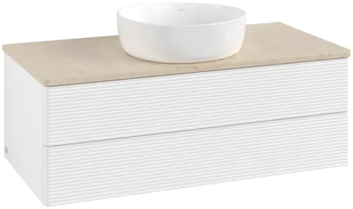 Bild von VILLEROY BOCH Antao Waschbeckenunterschrank, 2 Auszüge, 1000 x 360 x 500 mm, Front mit Struktur, White Matt Lacquer / Botticino #K20113MT
