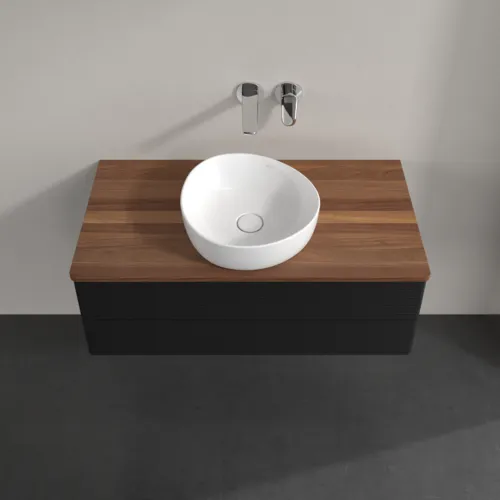 Bild von VILLEROY BOCH Antao Waschbeckenunterschrank, 2 Auszüge, 1000 x 360 x 500 mm, Front mit Struktur, Black Matt Lacquer / Warm Walnut #K20112PD