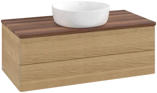 Bild von VILLEROY BOCH Antao Waschbeckenunterschrank, 2 Auszüge, 1000 x 360 x 500 mm, Front mit Struktur, Honey Oak / Warm Walnut #K20112HN