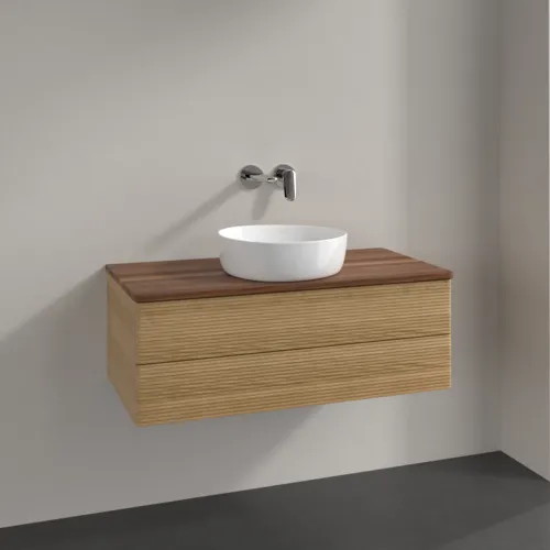 Bild von VILLEROY BOCH Antao Waschbeckenunterschrank, 2 Auszüge, 1000 x 360 x 500 mm, Front mit Struktur, Honey Oak / Warm Walnut #K20112HN