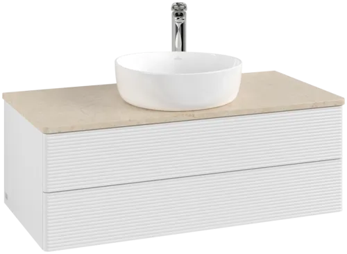 Bild von VILLEROY BOCH Antao Waschbeckenunterschrank, 2 Auszüge, 1000 x 360 x 500 mm, Front mit Struktur, Glossy White Lacquer / Botticino #K20153GF