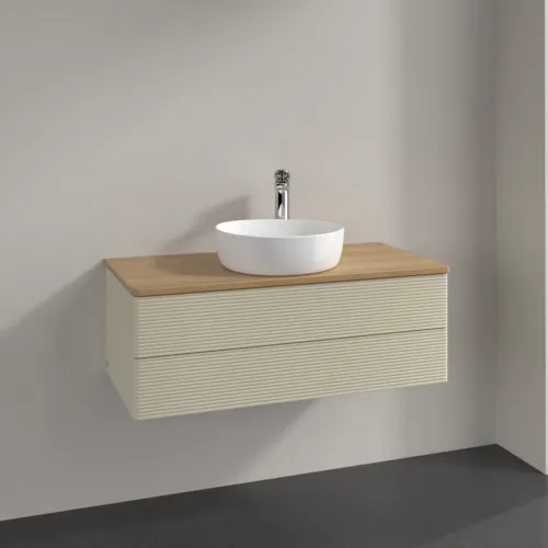 Bild von VILLEROY BOCH Antao Waschbeckenunterschrank, 2 Auszüge, 1000 x 360 x 500 mm, Front mit Struktur, Silk Grey Matt Lacquer / Honey Oak #K20151HJ