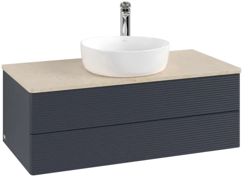 Bild von VILLEROY BOCH Antao Waschbeckenunterschrank, 2 Auszüge, 1000 x 360 x 500 mm, Front mit Struktur, Midnight Blue Matt Lacquer / Botticino #K20153HG