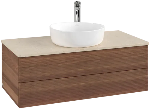 Bild von VILLEROY BOCH Antao Waschbeckenunterschrank, 2 Auszüge, 1000 x 360 x 500 mm, Front mit Struktur, Warm Walnut / Botticino #K20153HM