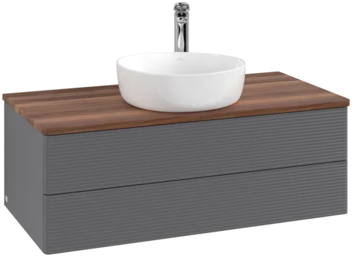 Bild von VILLEROY BOCH Antao Waschbeckenunterschrank, 2 Auszüge, 1000 x 360 x 500 mm, Front mit Struktur, Anthracite Matt Lacquer / Warm Walnut #K20152GK