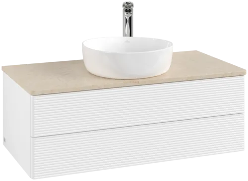 Bild von VILLEROY BOCH Antao Waschbeckenunterschrank, 2 Auszüge, 1000 x 360 x 500 mm, Front mit Struktur, White Matt Lacquer / Botticino #K20153MT