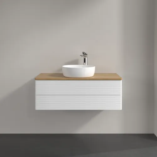 Bild von VILLEROY BOCH Antao Waschbeckenunterschrank, 2 Auszüge, 1000 x 360 x 500 mm, Front mit Struktur, White Matt Lacquer / Honey Oak #K20151MT