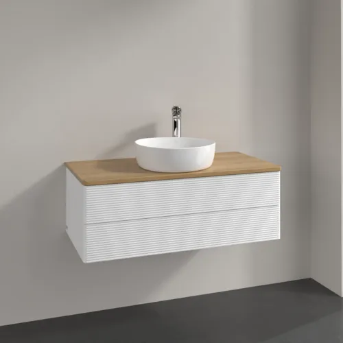 Bild von VILLEROY BOCH Antao Waschbeckenunterschrank, 2 Auszüge, 1000 x 360 x 500 mm, Front mit Struktur, White Matt Lacquer / Honey Oak #K20151MT