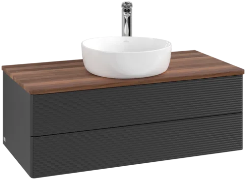 Bild von VILLEROY BOCH Antao Waschbeckenunterschrank, 2 Auszüge, 1000 x 360 x 500 mm, Front mit Struktur, Black Matt Lacquer / Warm Walnut #K20152PD