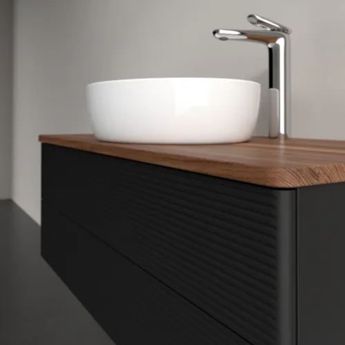 Bild von VILLEROY BOCH Antao Waschbeckenunterschrank, 2 Auszüge, 1000 x 360 x 500 mm, Front mit Struktur, Black Matt Lacquer / Warm Walnut #K20152PD