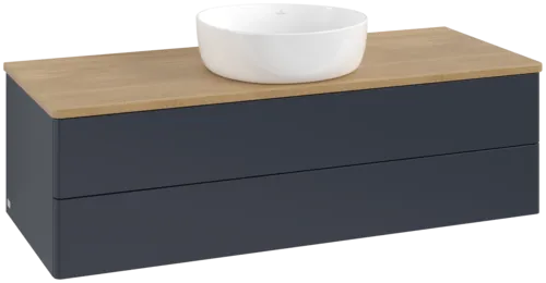 Bild von VILLEROY BOCH Antao Waschbeckenunterschrank, 2 Auszüge, 1200 x 360 x 500 mm, Front ohne Struktur, Midnight Blue Matt Lacquer / Honey Oak #K21011HG