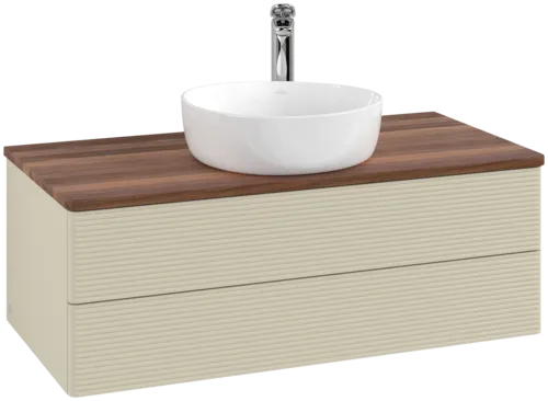 Bild von VILLEROY BOCH Antao Waschbeckenunterschrank, 2 Auszüge, 1000 x 360 x 500 mm, Front mit Struktur, Silk Grey Matt Lacquer / Warm Walnut #K20152HJ