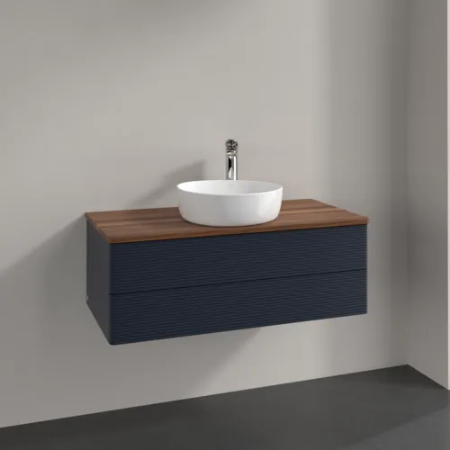 Bild von VILLEROY BOCH Antao Waschbeckenunterschrank, 2 Auszüge, 1000 x 360 x 500 mm, Front mit Struktur, Midnight Blue Matt Lacquer / Warm Walnut #K20152HG