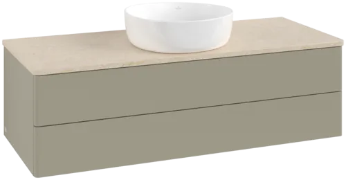 Bild von VILLEROY BOCH Antao Waschbeckenunterschrank, 2 Auszüge, 1200 x 360 x 500 mm, Front ohne Struktur, Stone Grey Matt Lacquer / Botticino #K21013HK