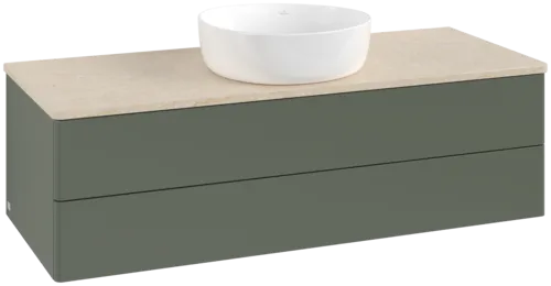 Bild von VILLEROY BOCH Antao Waschbeckenunterschrank, 2 Auszüge, 1200 x 360 x 500 mm, Front ohne Struktur, Leaf Green Matt Lacquer / Botticino #K21013HL