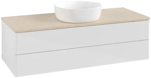 Bild von VILLEROY BOCH Antao Waschbeckenunterschrank, 2 Auszüge, 1200 x 360 x 500 mm, Front ohne Struktur, Glossy White Lacquer / Botticino #K21013GF