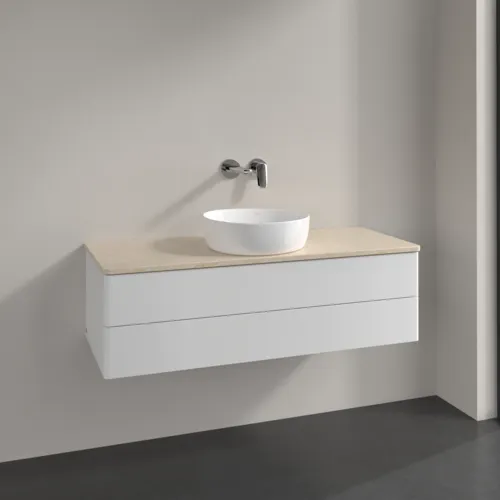 Bild von VILLEROY BOCH Antao Waschbeckenunterschrank, 2 Auszüge, 1200 x 360 x 500 mm, Front ohne Struktur, Glossy White Lacquer / Botticino #K21013GF