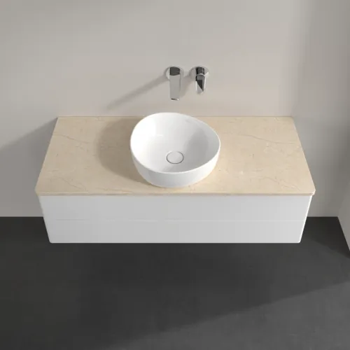 Bild von VILLEROY BOCH Antao Waschbeckenunterschrank, 2 Auszüge, 1200 x 360 x 500 mm, Front ohne Struktur, Glossy White Lacquer / Botticino #K21013GF