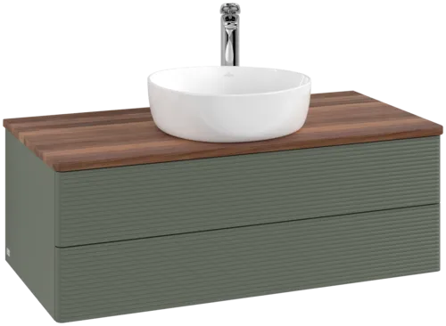 Bild von VILLEROY BOCH Antao Waschbeckenunterschrank, 2 Auszüge, 1000 x 360 x 500 mm, Front mit Struktur, Leaf Green Matt Lacquer / Warm Walnut #K20152HL