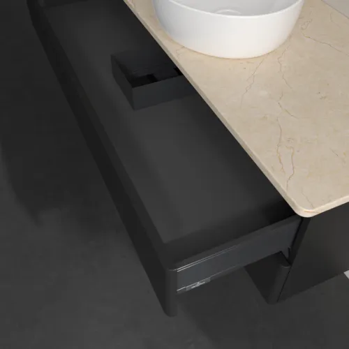 Bild von VILLEROY BOCH Antao Waschbeckenunterschrank, 2 Auszüge, 1200 x 360 x 500 mm, Front ohne Struktur, Black Matt Lacquer / Botticino #K21013PD