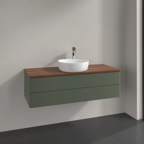 Bild von VILLEROY BOCH Antao Waschbeckenunterschrank, 2 Auszüge, 1200 x 360 x 500 mm, Front ohne Struktur, Leaf Green Matt Lacquer / Warm Walnut #K21052HL