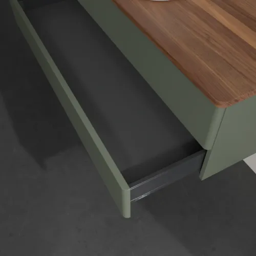 Bild von VILLEROY BOCH Antao Waschbeckenunterschrank, 2 Auszüge, 1200 x 360 x 500 mm, Front ohne Struktur, Leaf Green Matt Lacquer / Warm Walnut #K21052HL