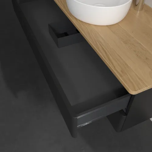 Bild von VILLEROY BOCH Antao Waschbeckenunterschrank, 2 Auszüge, 1200 x 360 x 500 mm, Front ohne Struktur, Black Matt Lacquer / Honey Oak #K21051PD