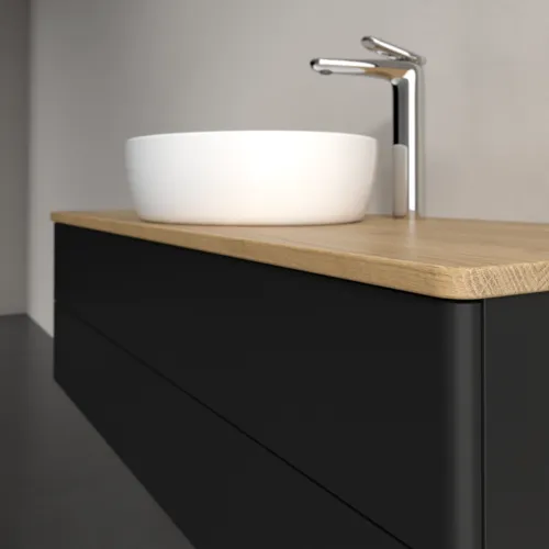 Bild von VILLEROY BOCH Antao Waschbeckenunterschrank, 2 Auszüge, 1200 x 360 x 500 mm, Front ohne Struktur, Black Matt Lacquer / Honey Oak #K21051PD