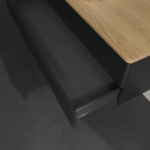 Bild von VILLEROY BOCH Antao Waschbeckenunterschrank, 2 Auszüge, 1200 x 360 x 500 mm, Front ohne Struktur, Black Matt Lacquer / Honey Oak #K21051PD