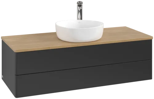 Bild von VILLEROY BOCH Antao Waschbeckenunterschrank, 2 Auszüge, 1200 x 360 x 500 mm, Front ohne Struktur, Black Matt Lacquer / Honey Oak #K21051PD