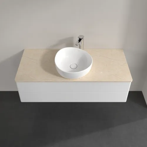 Bild von VILLEROY BOCH Antao Waschbeckenunterschrank, 2 Auszüge, 1200 x 360 x 500 mm, Front ohne Struktur, Glossy White Lacquer / Botticino #K21053GF