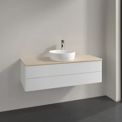 Bild von VILLEROY BOCH Antao Waschbeckenunterschrank, 2 Auszüge, 1200 x 360 x 500 mm, Front ohne Struktur, Glossy White Lacquer / Botticino #K21053GF