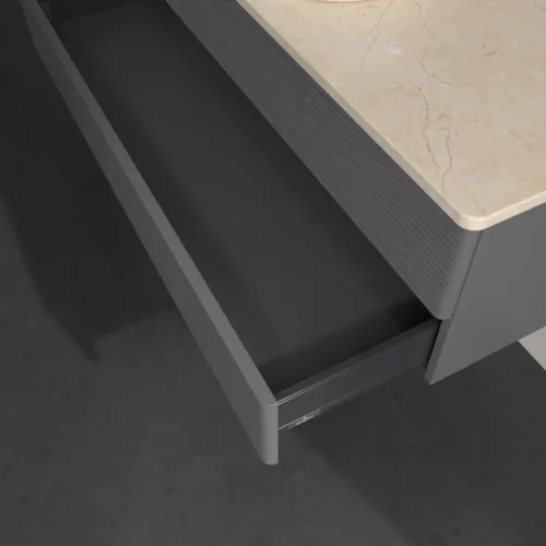 Obrázek VILLEROY BOCH Antao Vanity unit, 2 pull-out compartments, 1200 x 360 x 500 mm, Front with grain texture, Anthracite Matt Lacquer / Botticino #K21113GK