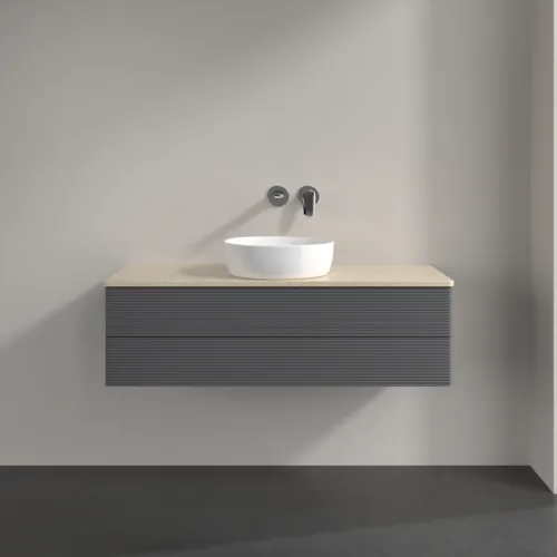 Obrázek VILLEROY BOCH Antao Vanity unit, 2 pull-out compartments, 1200 x 360 x 500 mm, Front with grain texture, Anthracite Matt Lacquer / Botticino #K21113GK