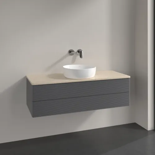 Obrázek VILLEROY BOCH Antao Vanity unit, 2 pull-out compartments, 1200 x 360 x 500 mm, Front with grain texture, Anthracite Matt Lacquer / Botticino #K21113GK