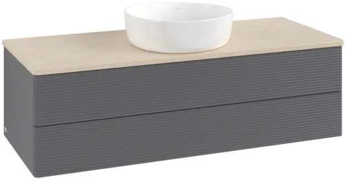 Bild von VILLEROY BOCH Antao Waschbeckenunterschrank, 2 Auszüge, 1200 x 360 x 500 mm, Front mit Struktur, Anthracite Matt Lacquer / Botticino #K21113GK