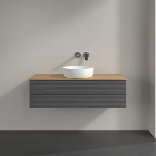Bild von VILLEROY BOCH Antao Waschbeckenunterschrank, 2 Auszüge, 1200 x 360 x 500 mm, Front mit Struktur, Anthracite Matt Lacquer / Honey Oak #K21111GK