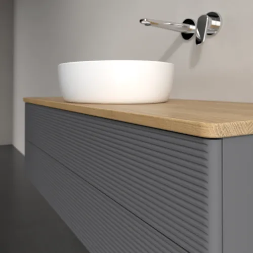 Bild von VILLEROY BOCH Antao Waschbeckenunterschrank, 2 Auszüge, 1200 x 360 x 500 mm, Front mit Struktur, Anthracite Matt Lacquer / Honey Oak #K21111GK