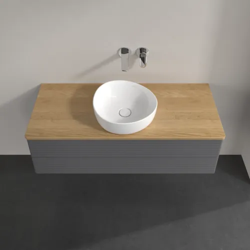 Bild von VILLEROY BOCH Antao Waschbeckenunterschrank, 2 Auszüge, 1200 x 360 x 500 mm, Front mit Struktur, Anthracite Matt Lacquer / Honey Oak #K21111GK