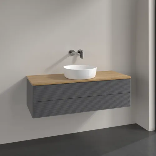 Bild von VILLEROY BOCH Antao Waschbeckenunterschrank, 2 Auszüge, 1200 x 360 x 500 mm, Front mit Struktur, Anthracite Matt Lacquer / Honey Oak #K21111GK